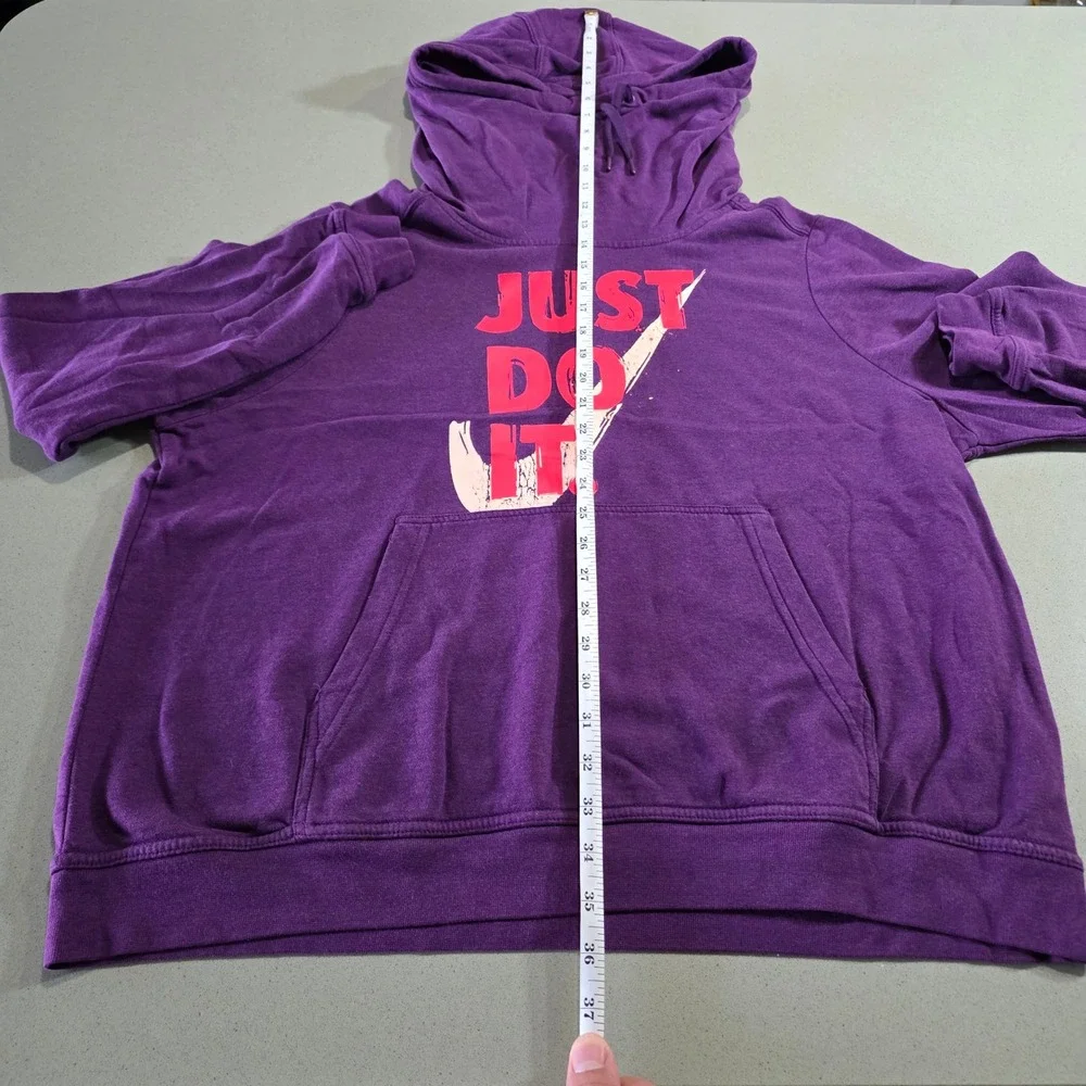 Nike Womens Just Do It Graphic Hoodie Purple Pink Funnel Neck Pullover XL